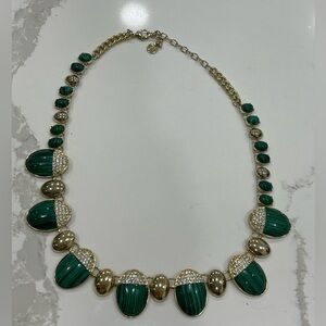 TALBOTS GREEN GOLD & CRYSTALS NECKLACE